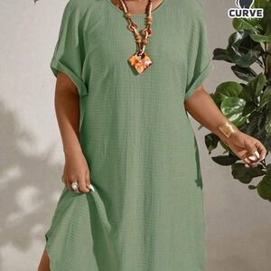 SHEIN Green Midi Dress with Drop Sleeves and Breezy Fabric